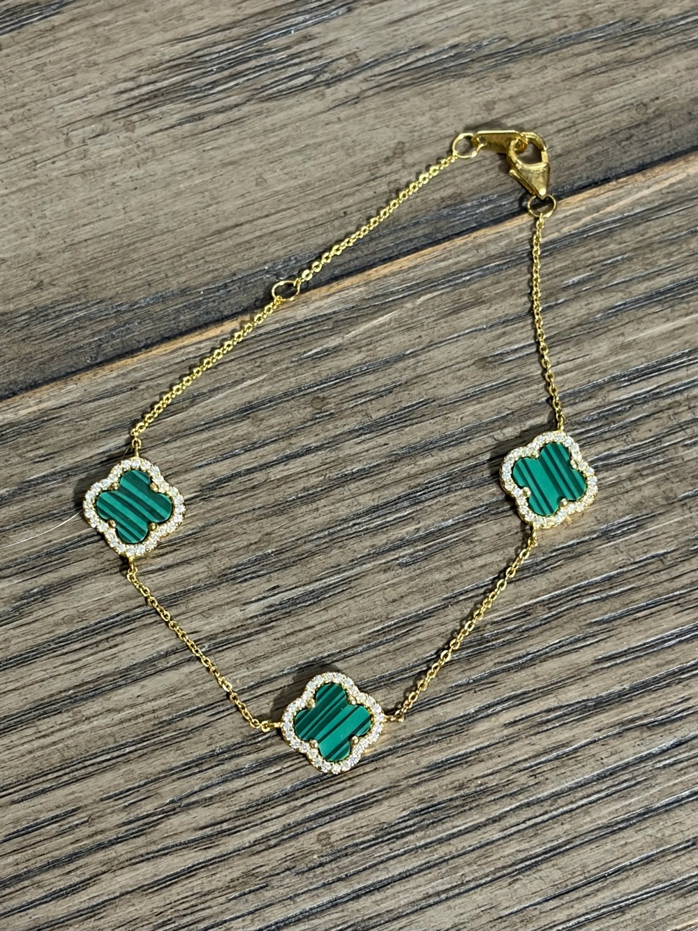 Gold Chain Bracelet with Green Clover Accents
